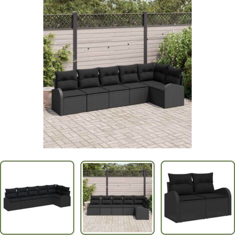 Seduta da giardino -  Set Divano da Giardino con cuscino 6 pcs Nero polyrattan