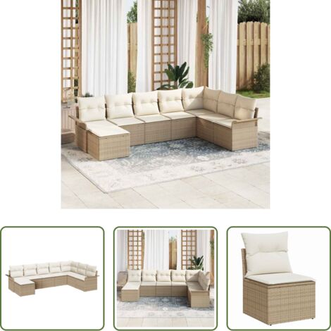 Seduta da giardino -  Set Divano da Giardino con cuscino 8 pcs Beige polyrattan