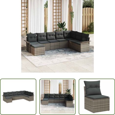 Seduta da giardino -  Set Divano da Giardino con cuscino 8 pcs Grigio polyrattan