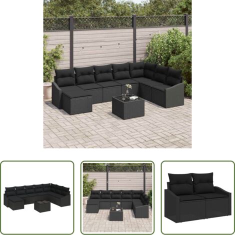 Seduta da giardino -  Set Divano da Giardino con cuscino 8 pcs Nero polyrattan