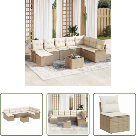 Seduta da giardino -  Set Divano da Giardino con cuscino 9 pcs Beige polyrattan