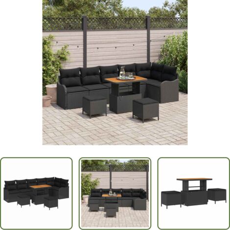 Seduta da giardino -  Set Divano da Giardino con cuscino con archiviazione 9 pcs Nero
