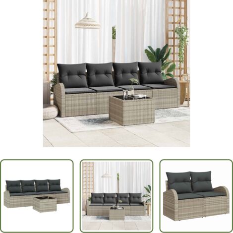 Seduta da giardino -  Set Divano da Giardino Grigio chiaro 55 x 55 x 37 cm polyrattan