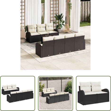 Seduta da giardino -  Set Divano da Giardino Nero 55 x 55 x 37 cm polyrattan