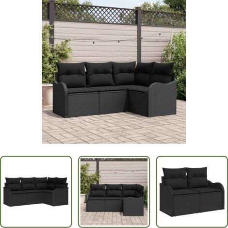 Seduta da giardino -  Set Divano da Giardino Nero polyrattan