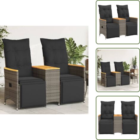 Seduta da giardino - vidaXL Divano Giardino Reclinabile 2 Posti Tavolino Grigio Polyrattan - Cuscini da giardino