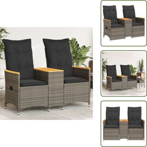 Seduta da giardino - vidaXL Divano Giardino Reclinabile 2 Posti Tavolino Grigio Polyrattan - Cuscino da giardino