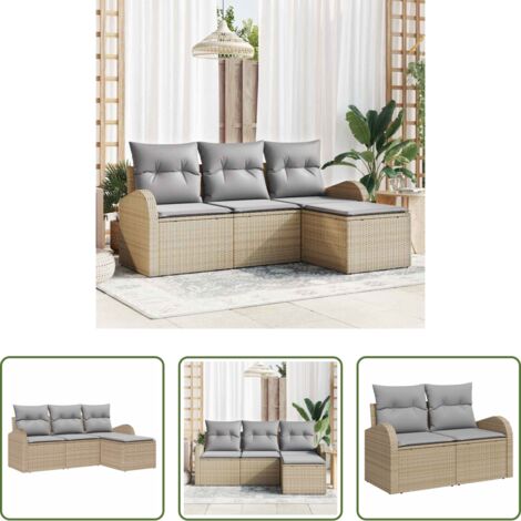 Seduta da terrazza -  Set di divani 4 pcs Beige e Grigio Chiaro polyrattan