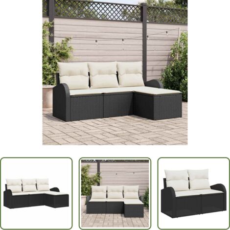 Seduta da terrazza -  Set di divani con cuscino 4 pcs Nero e Bianco polyrattan