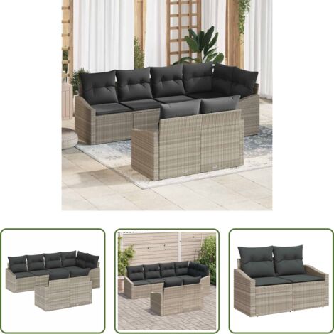 Seduta da terrazza -  Set di divani con cuscino 7 pcs Grigio chiaro polyrattan