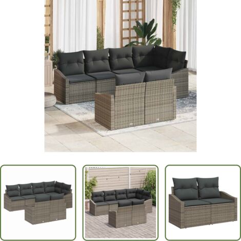 Seduta da terrazza -  Set di divani con cuscino 7 pcs Grigio polyrattan
