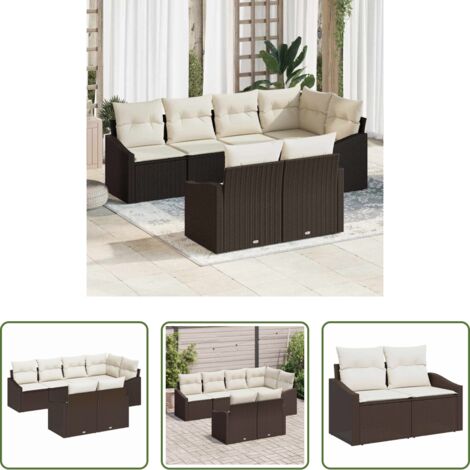 Seduta da terrazza -  Set di divani con cuscino 7 pcs Marrone polyrattan