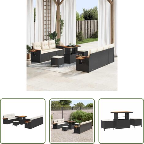 Seduta da terrazza -  Set Divano da Giardino con cuscino 10 pcs Nero e Crema