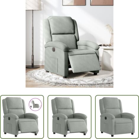 Seduta elettrica -  Poltrona Elettrica Reclinabile Grigio Chiaro in Vera Pelle