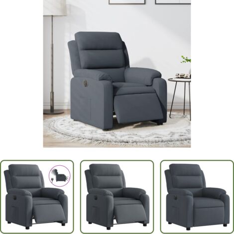 Seduta elettrica -  Poltrona Elettrica Reclinabile Grigio Scuro in Vera Pelle