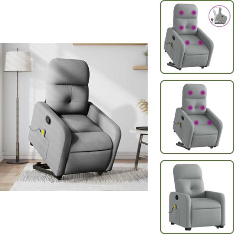 Seduta ergonomica - vidaXL Poltrona Alzapersona Massaggi Reclinabile Grigio Chiaro Tessuto - Funzione di sollevamento