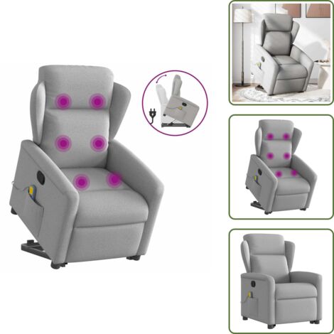 Seduta ergonomica - vidaXL Poltrona Alzapersona Massaggi Reclinabile Grigio Nuvola Tessuto - Sollevamento automatico