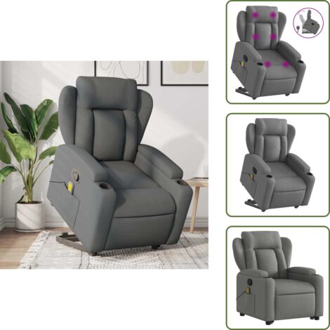Seduta ergonomica - vidaXL Poltrona Alzapersona Massaggi Reclinabile Grigio Scuro Tessuto - Funzione di sollevamento