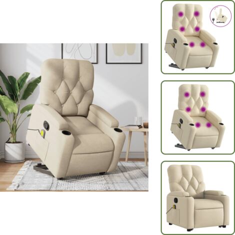 Seduta ergonomica - vidaXL Poltrona Alzapersona Massaggiante Reclinabile Crema in Tessuto - Poltrona per anziani