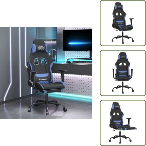 Seduta ergonomica - vidaXL Sedia da Gaming Massaggio e Poggiapiedi in Tessuto Nero e Blu - Comfort