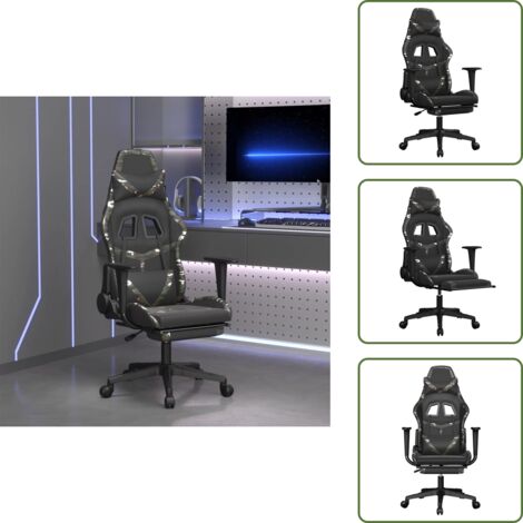 Seduta ergonomica - vidaXL Sedia Gaming Massaggio Poggiapiedi Nero e Mimetico Similpelle - Similpelle