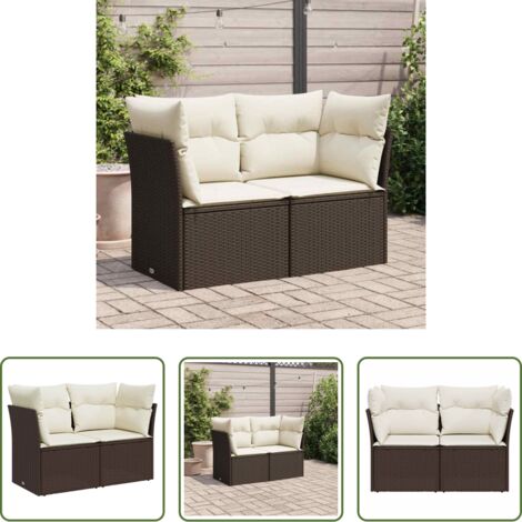 Seduta esterna -  Divano da Giardino a 2 Posti con Cuscini in Polyrattan Marrone