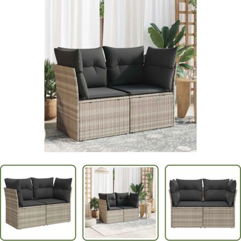 Seduta esterna -  Divano da Giardino con Cuscini 2 Posti Grigio Chiaro Polyrattan