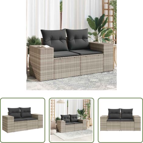 Seduta esterna -  Divano da Giardino con Cuscini 2 Posti Grigio Chiaro Polyrattan