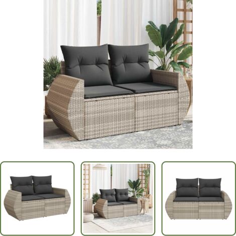 Seduta esterna -  Divano da Giardino con Cuscini 2 Posti Grigio Chiaro Polyrattan