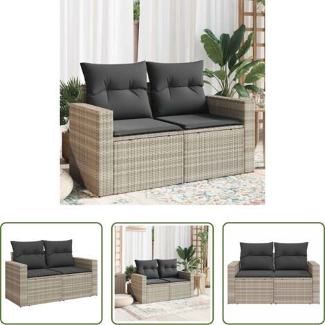 Seduta esterna -  Divano da Giardino con Cuscini 2 Posti Grigio Chiaro Polyrattan