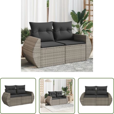 Seduta esterna -  Divano da Giardino con Cuscini 2 Posti Grigio in Polyrattan