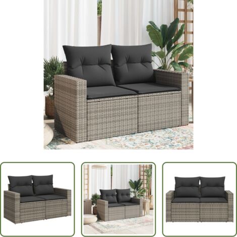 Seduta esterna -  Divano da Giardino con Cuscini 2 Posti Grigio in Polyrattan