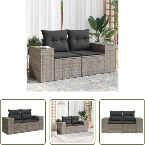 Seduta esterna -  Divano da Giardino con Cuscini 2 Posti Grigio in Polyrattan