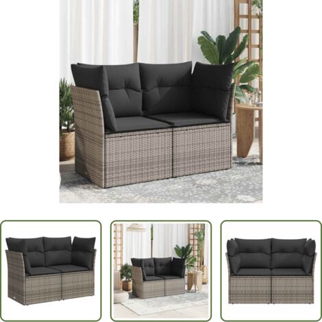 Seduta esterna -  Divano da Giardino con Cuscini 2 Posti Grigio in Polyrattan