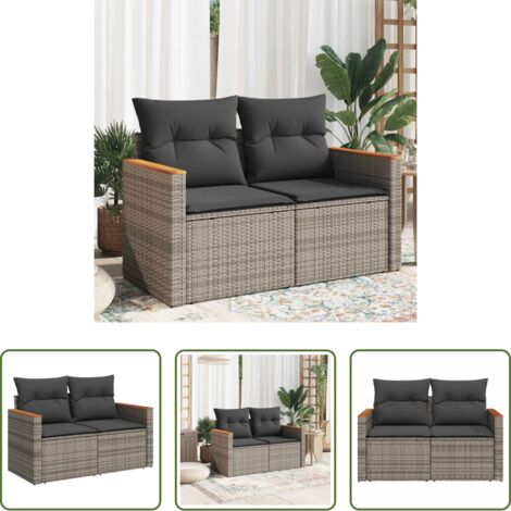 Seduta esterna -  Divano da Giardino con Cuscini 2 Posti Grigio in Polyrattan