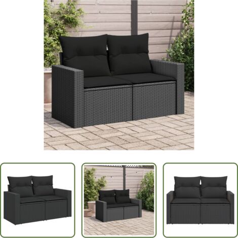 Seduta esterna -  Divano da giardino con cuscini 2 posti nero in polyrattan