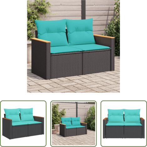 Seduta esterna -  Divano da giardino con cuscini 2 posti nero in polyrattan