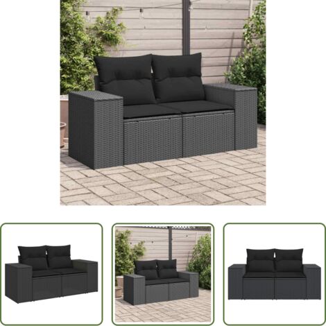 Seduta esterna -  Divano da giardino con cuscini 2 posti nero in polyrattan