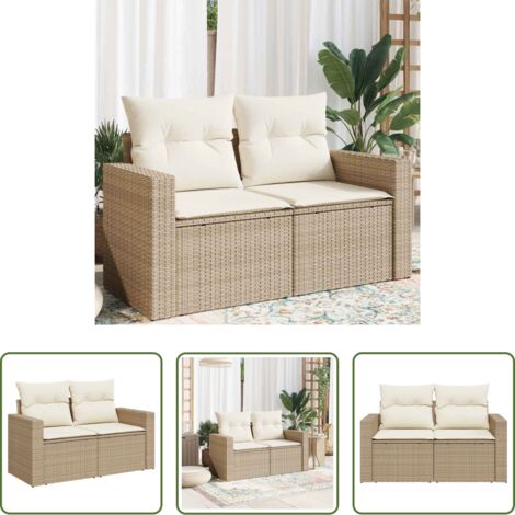 Seduta esterna -  Divano da Giardino con Cuscini a 2 Posti Beige in Polyrattan