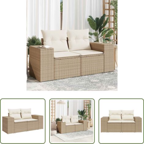 Seduta esterna -  Divano da Giardino con Cuscini a 2 Posti Beige in Polyrattan