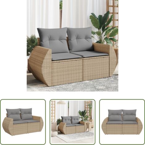 Seduta esterna -  Divano da Giardino con Cuscini a 2 Posti Beige in Polyrattan