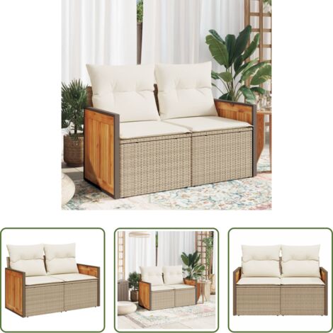 Seduta esterna -  Divano da Giardino con Cuscini a 2 Posti Beige in Polyrattan
