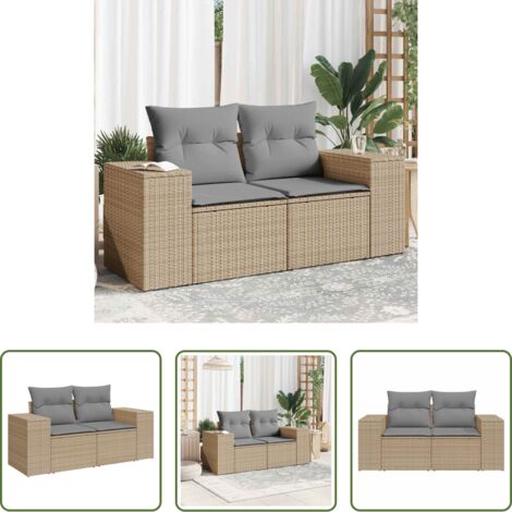 Seduta esterna -  Divano da Giardino con Cuscini a 2 Posti Beige in Polyrattan