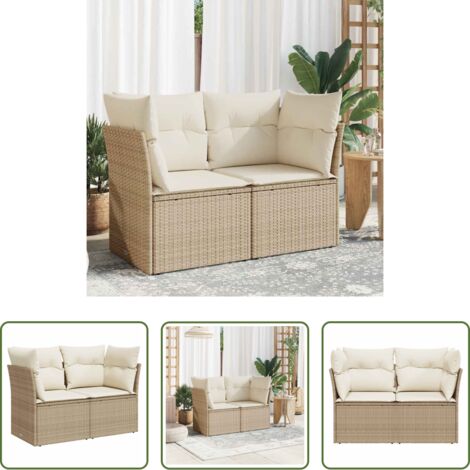 Seduta esterna -  Divano da Giardino con Cuscini a 2 Posti Beige in Polyrattan