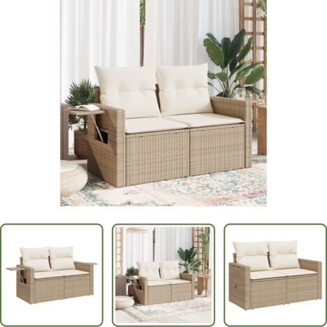 Seduta esterna -  Divano da Giardino con Cuscini a 2 Posti Beige in Polyrattan