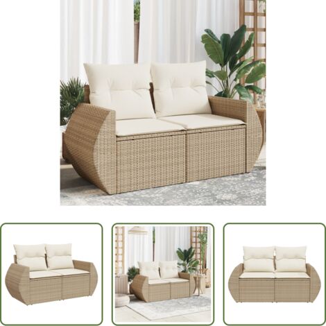 Seduta esterna -  Divano da Giardino con Cuscini a 2 Posti Beige in Polyrattan