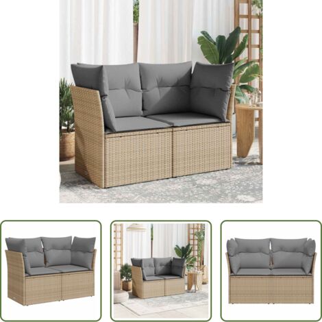 Seduta esterna -  Divano da Giardino con Cuscini a 2 Posti Beige in Polyrattan
