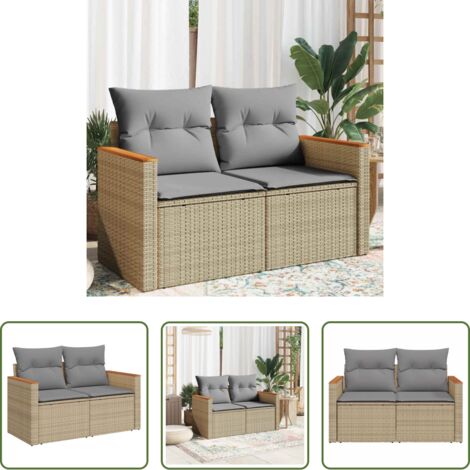 Seduta esterna -  Divano da Giardino con Cuscini a 2 Posti Beige in Polyrattan