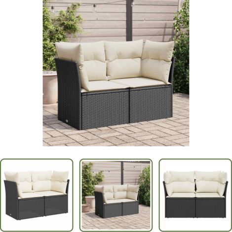 Seduta esterna -  Divano da Giardino con Cuscini a 2 Posti Nero in Polyrattan