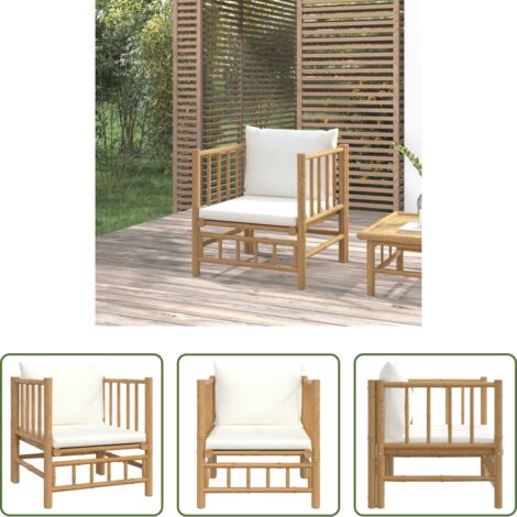 Seduta esterna -  Divano da Giardino con Cuscini Bianco Crema in Bambù